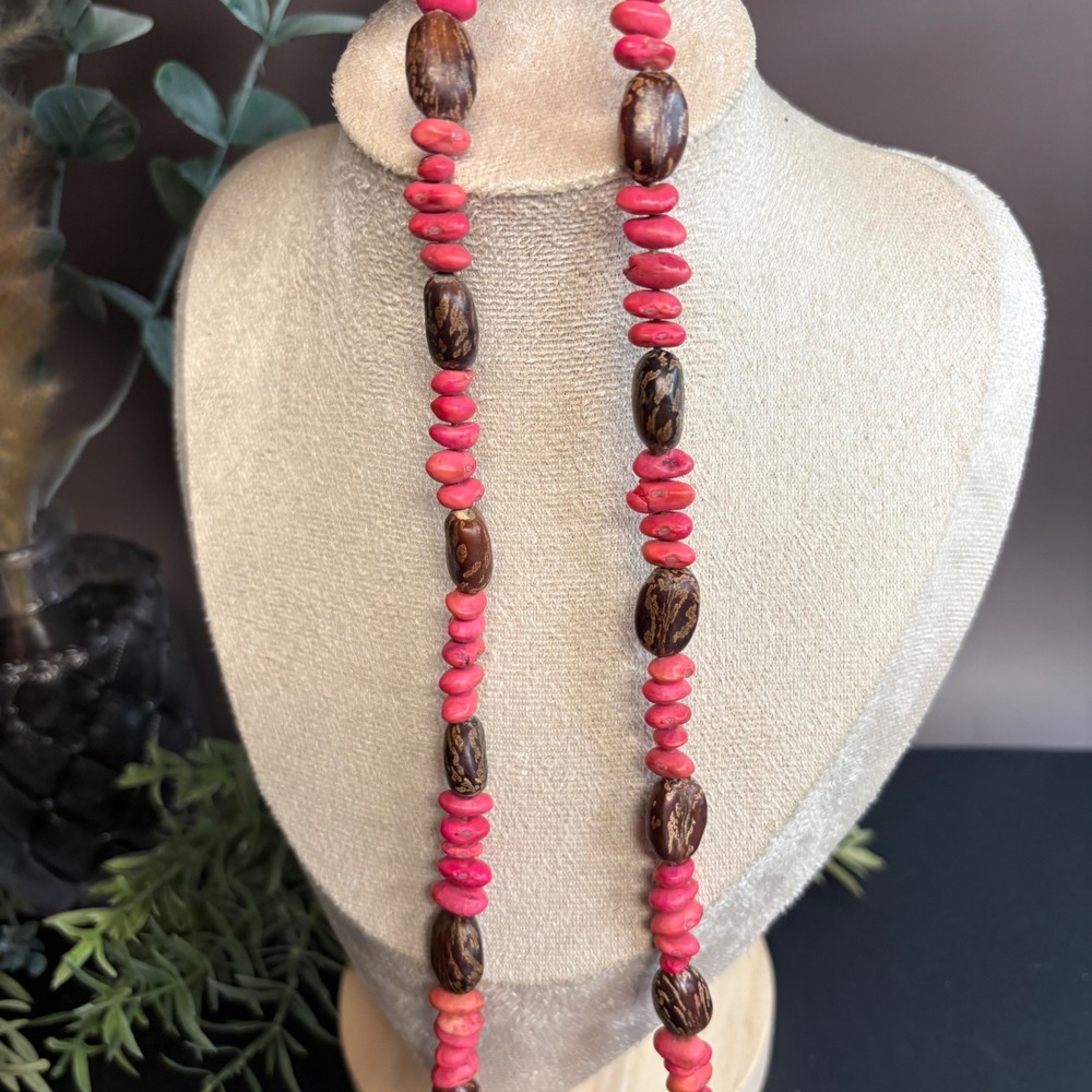 Wood Acorn Poppet Necklace Vintage Handmade | Boho Beaded | Forest Talisman | - Picture 6 of 7